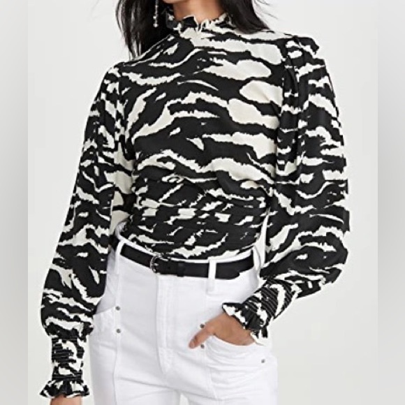 Isabel Marant Tops - ISABEL MARANT Favallia Black White Zebra Animal Print Silk Top Blouse Size Large